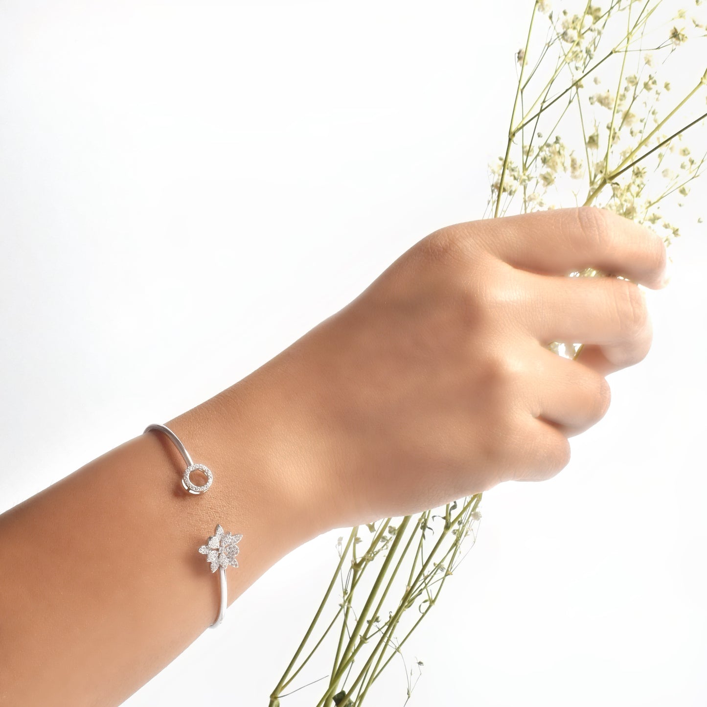 Floral Sterling Silver Open Bracelet