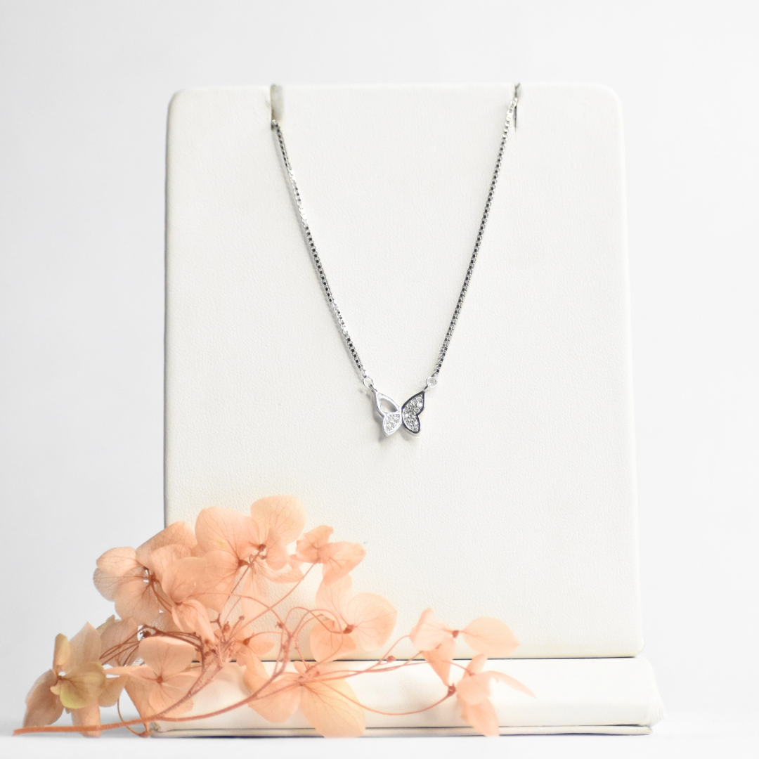 Delicate Butterfly Silver Pendant Chain