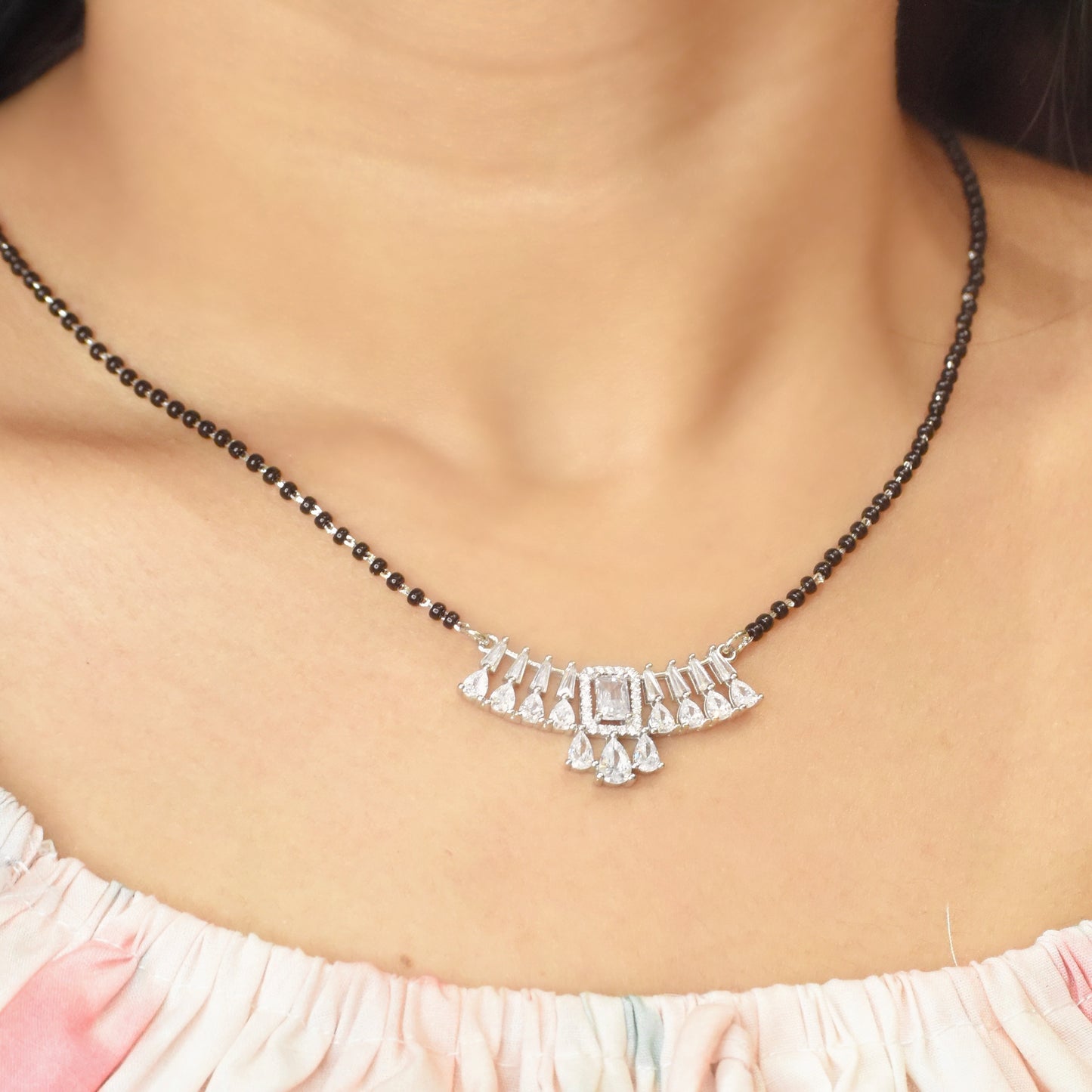 Blinging Square Sterling Silver Mangalsutra Necklace