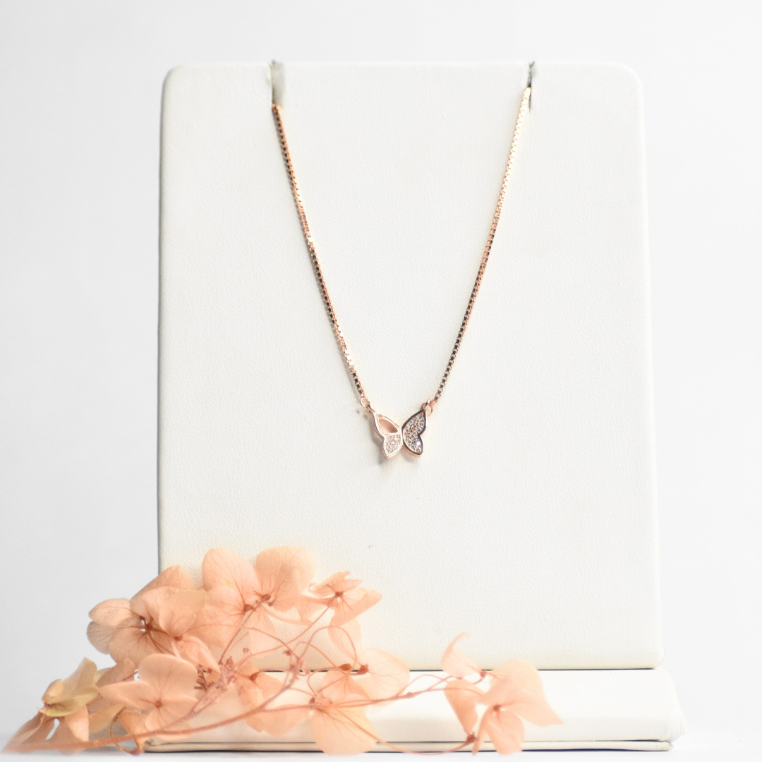 Delicate Butterfly Silver Pendant Chain