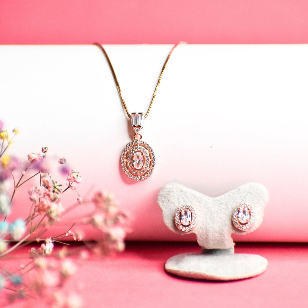 Oval Dual Disk with Solitaire Rosegold Pendant Set