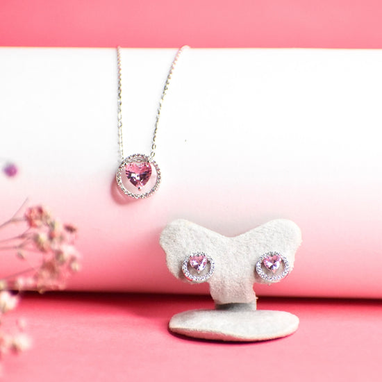 Encircle Pink Heart Pendant Set