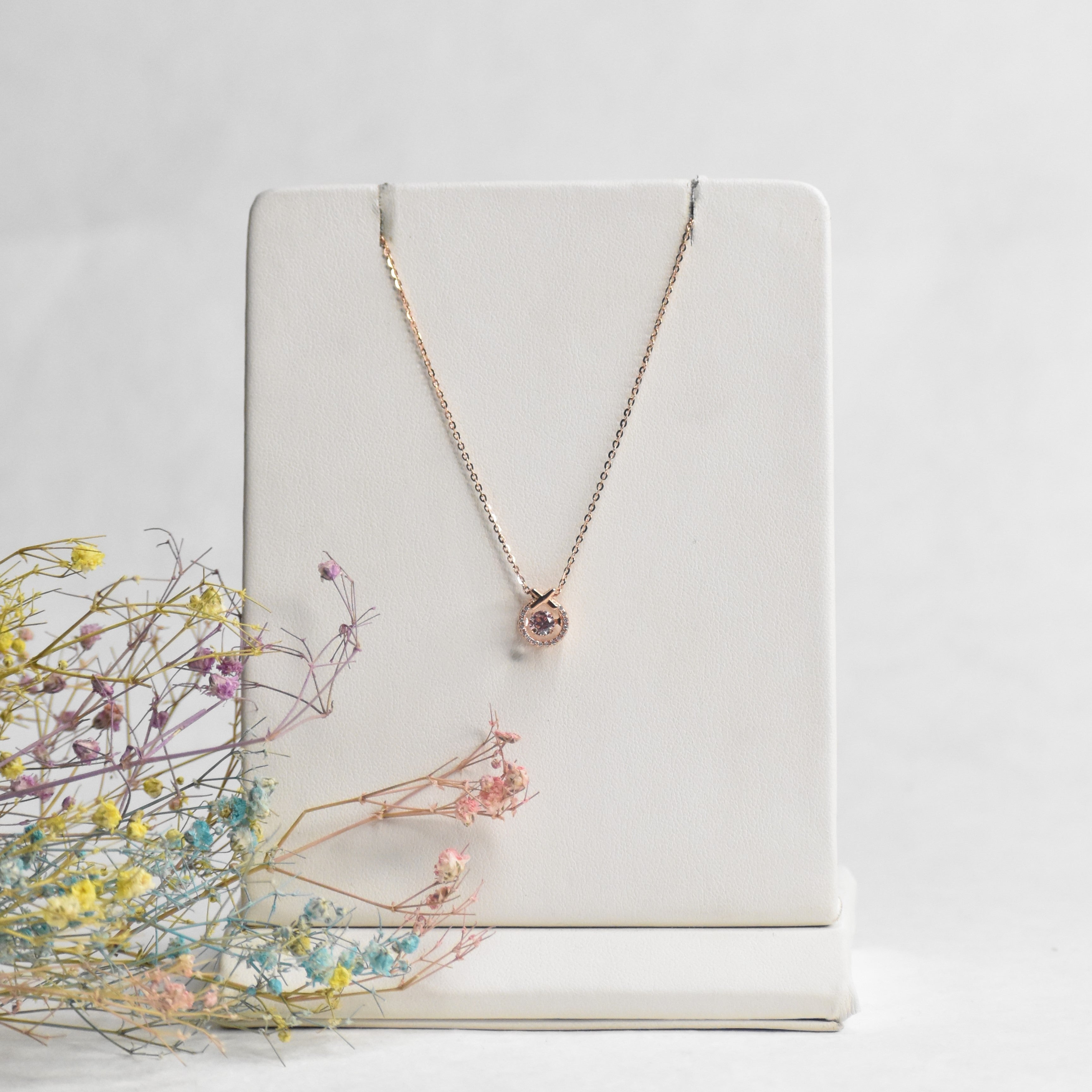 Pink Dancing Diamond Pendant Chain