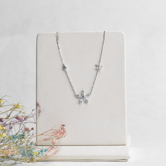 Diamond Floret Silver Pendant Chain