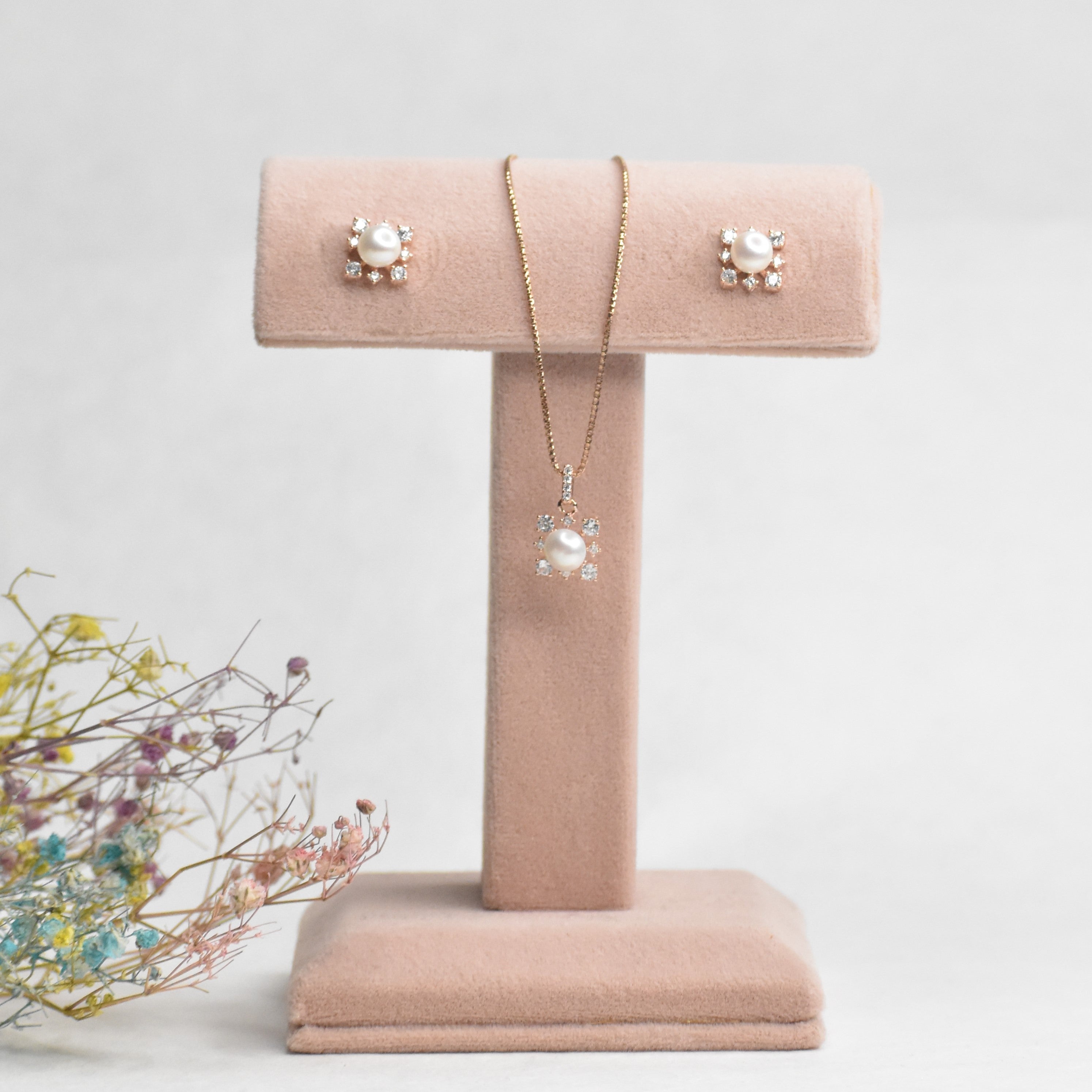Pearl Square Silver Pendant Set