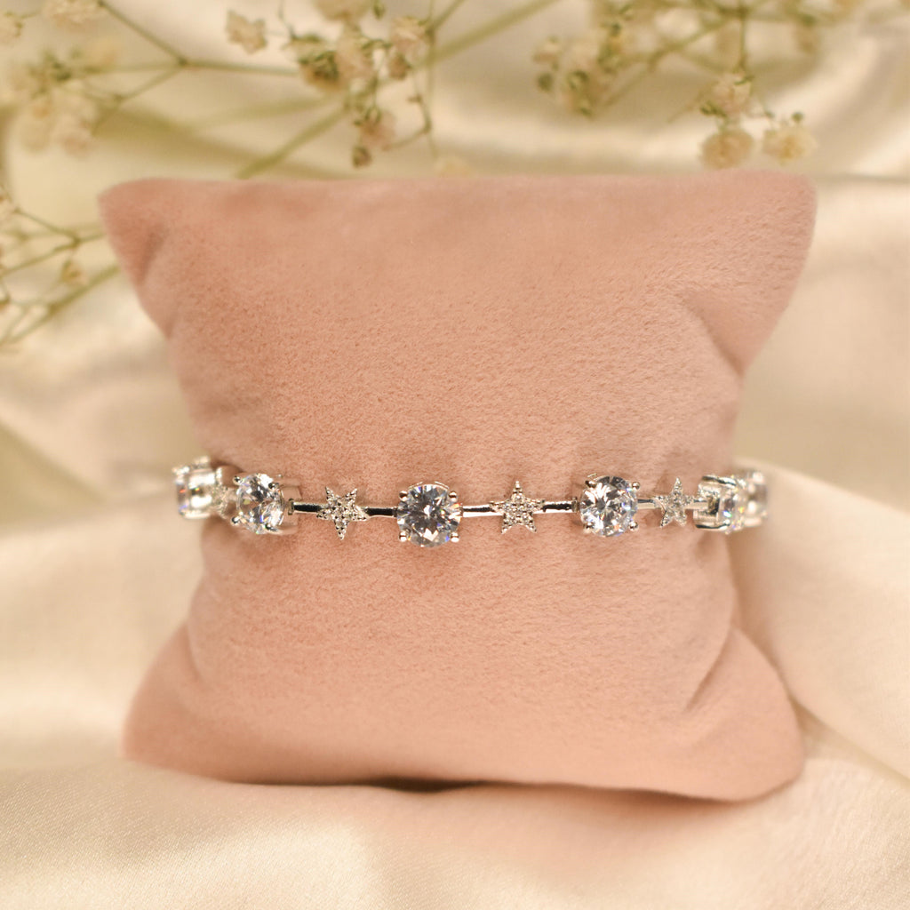Diamond and Star Trail Silver Chain Bracelet