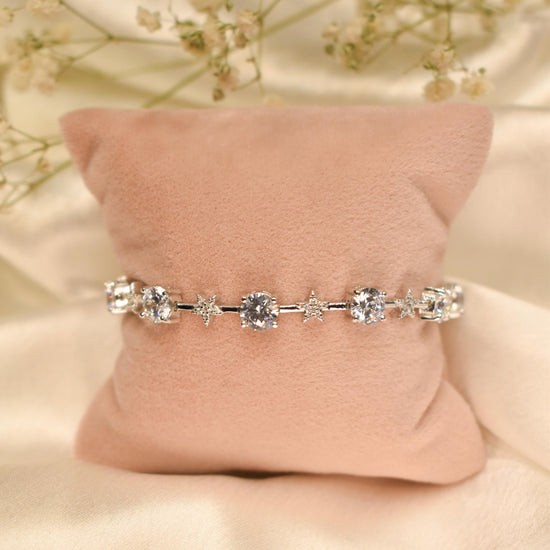 Diamond and Star Trail Silver Chain Bracelet