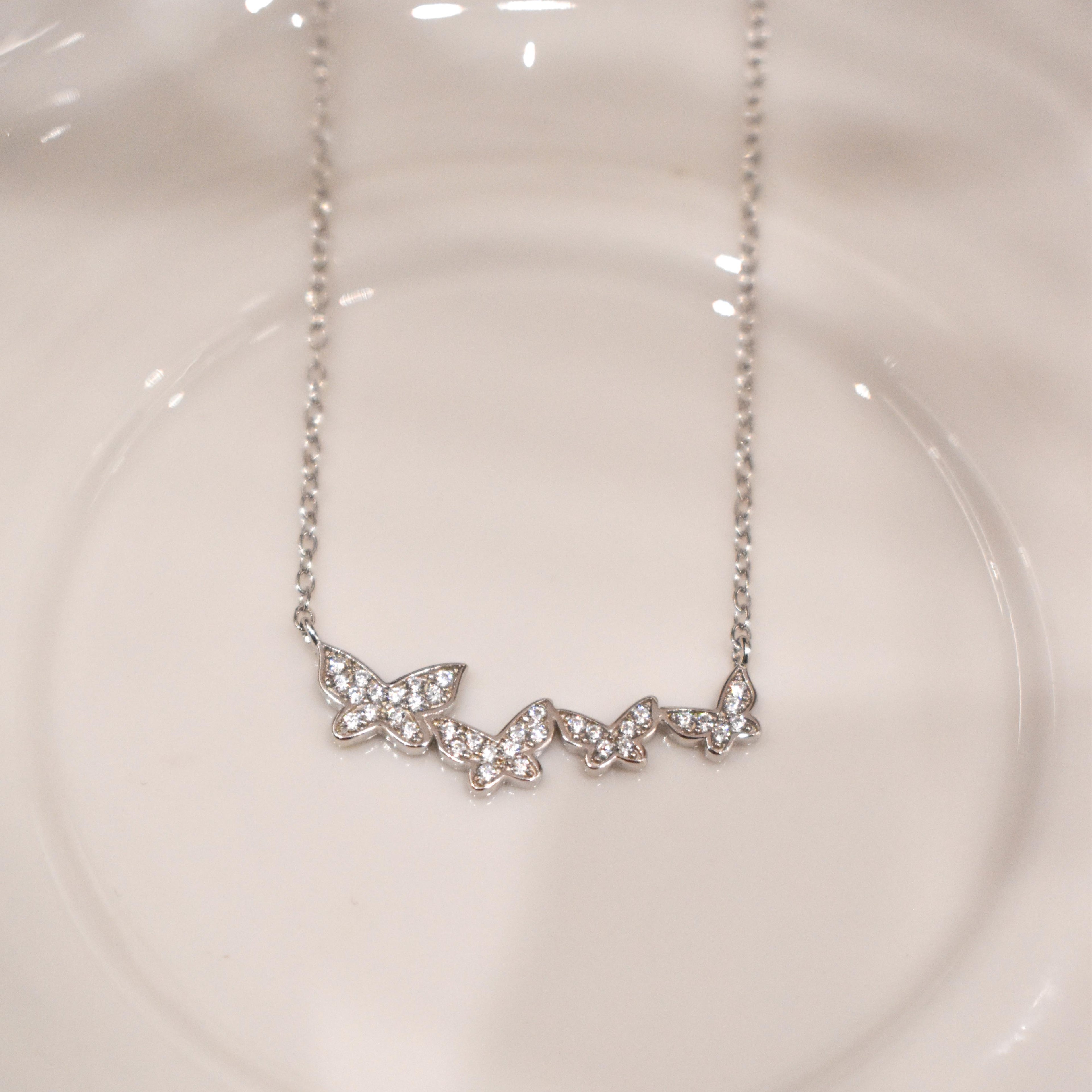 4 Butterfly Silver Pendant Chain
