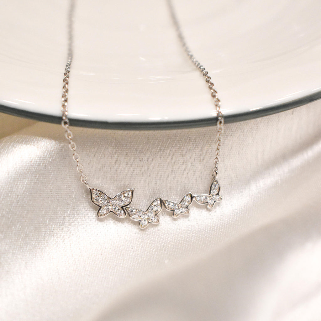 4 Butterfly Silver Pendant Chain