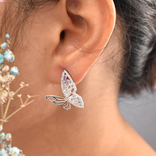 Crystal Butterfly Silver Earringsm