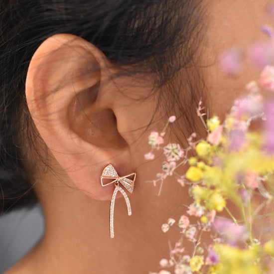 Long Bow Rosegold Earrings