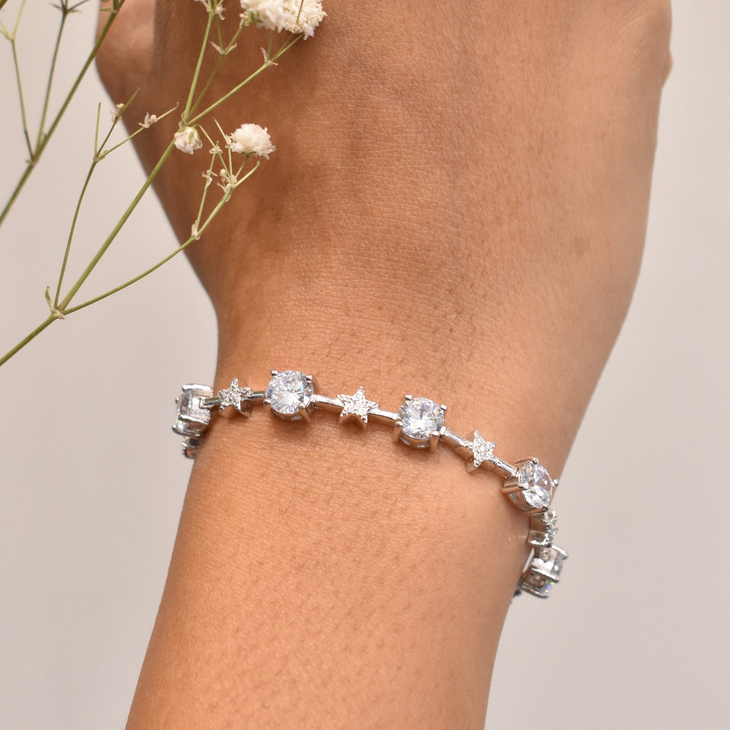 Diamond and Star Trail Silver Chain Bracelet