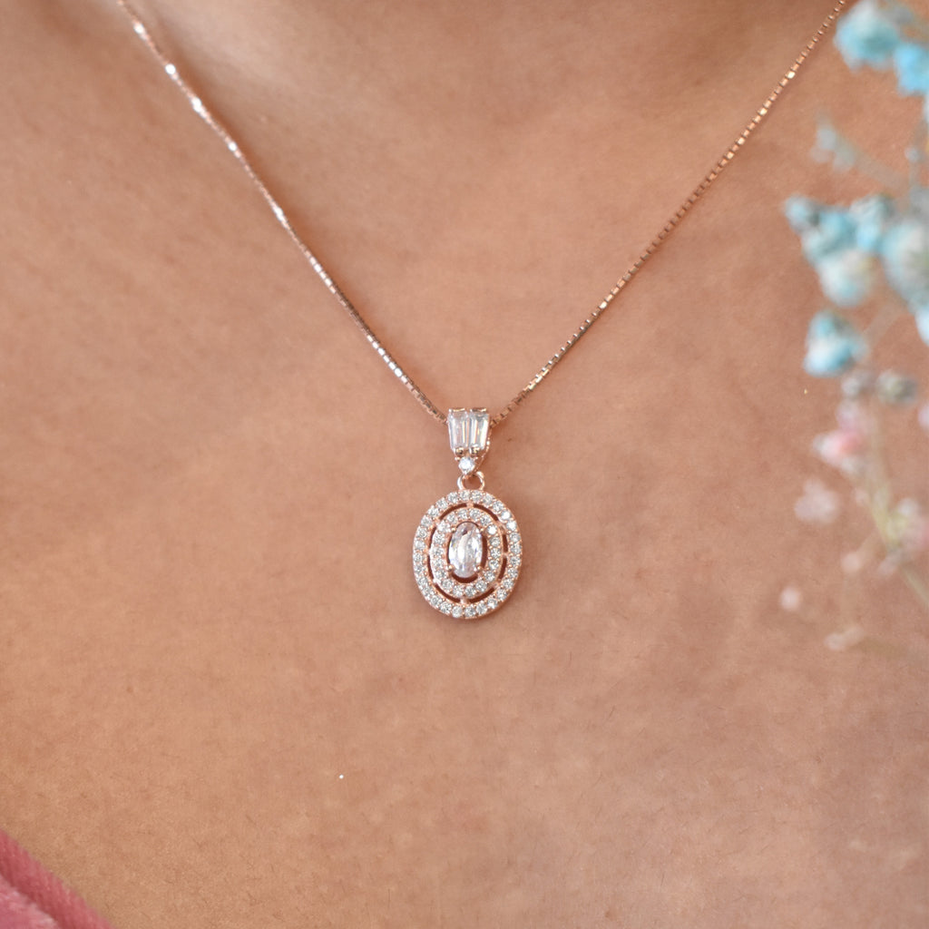 Oval Dual Disk with Solitaire Rosegold Pendant Set