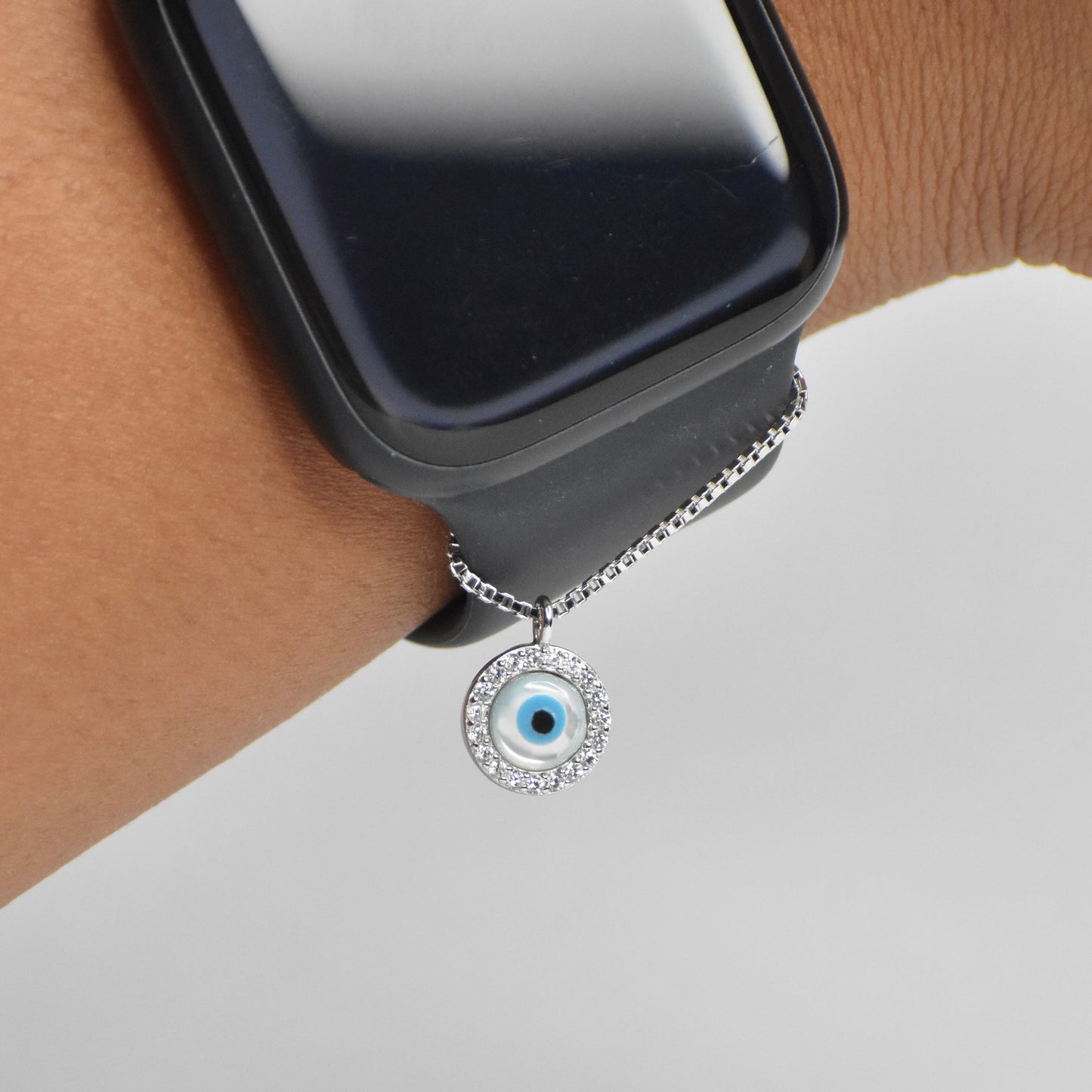 Sparkling evil eye watch charm