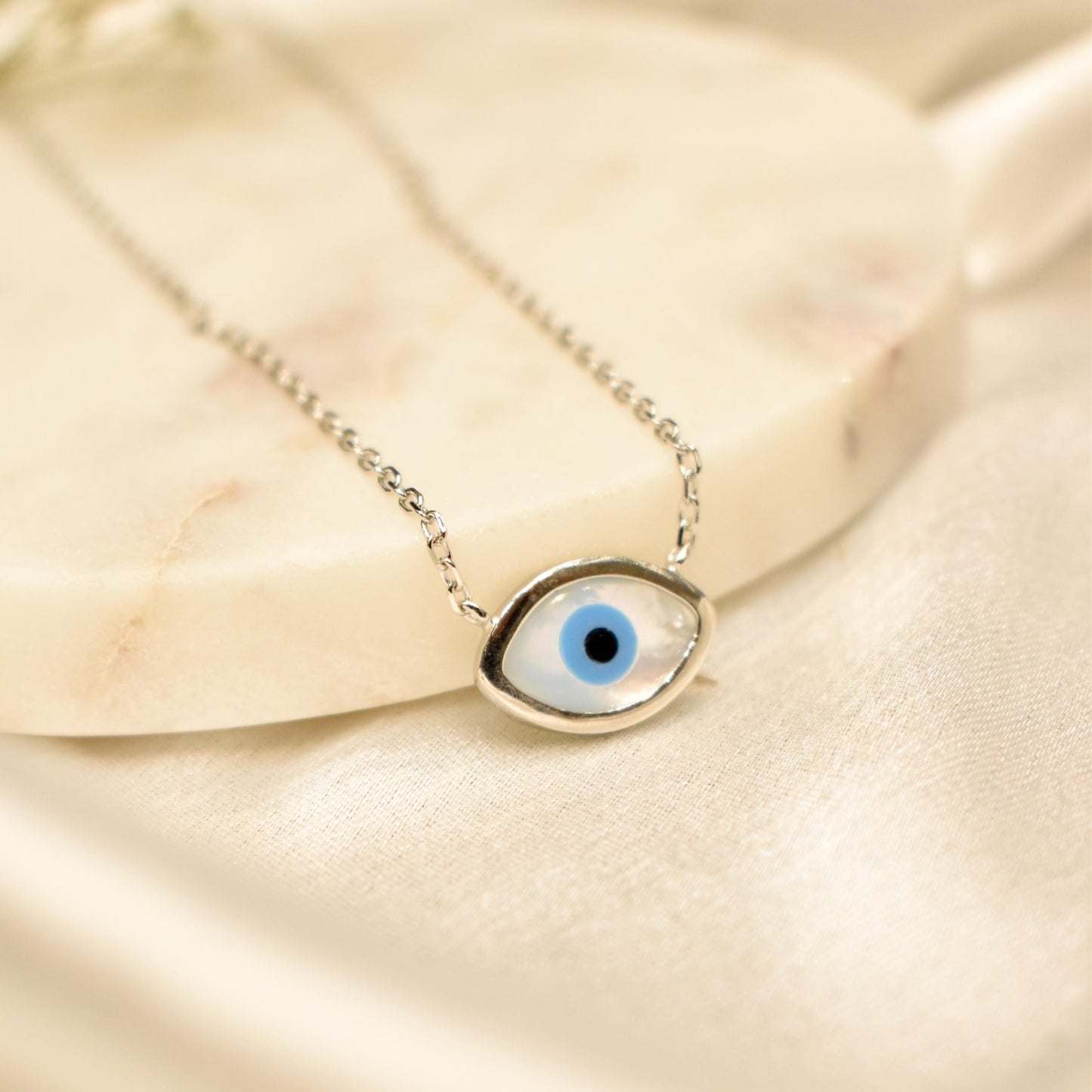 Ocean White Evil Eye Pendant Chain