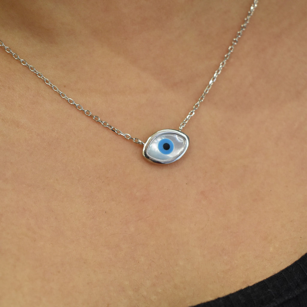 Ocean White Evil Eye Pendant Chain