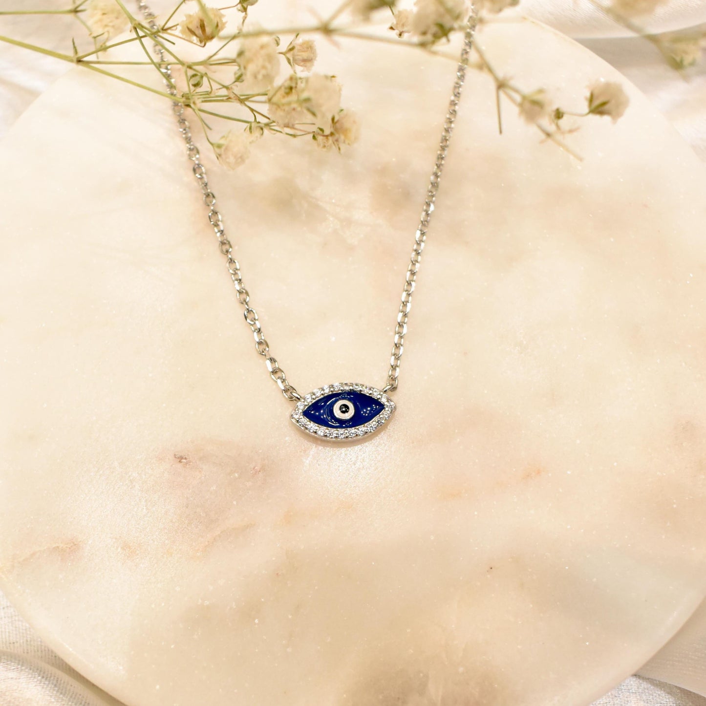 Dark Blue Tiny Evil Eye Pendant Chain