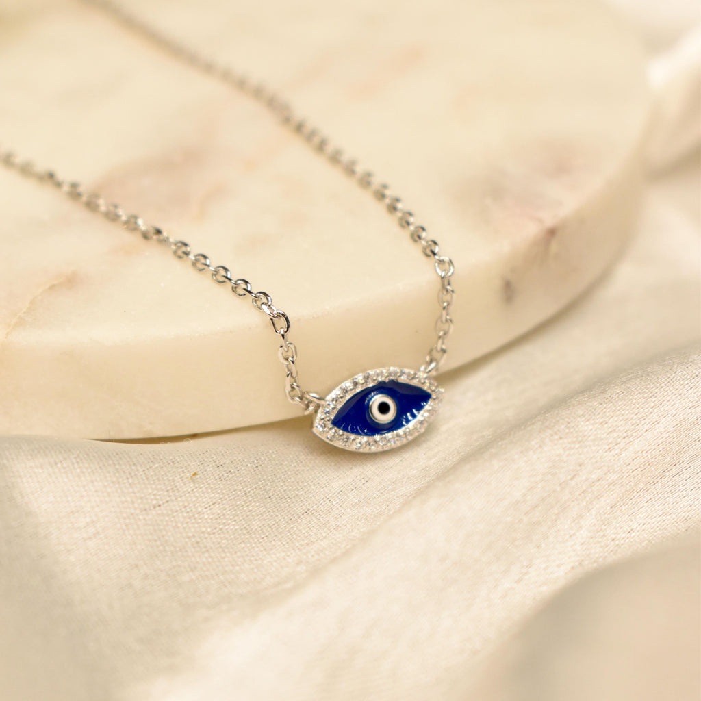 Dark Blue Tiny Evil Eye Pendant Chain