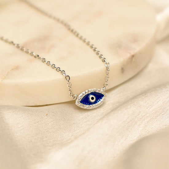 Dark Blue Tiny Evil Eye Pendant Chain