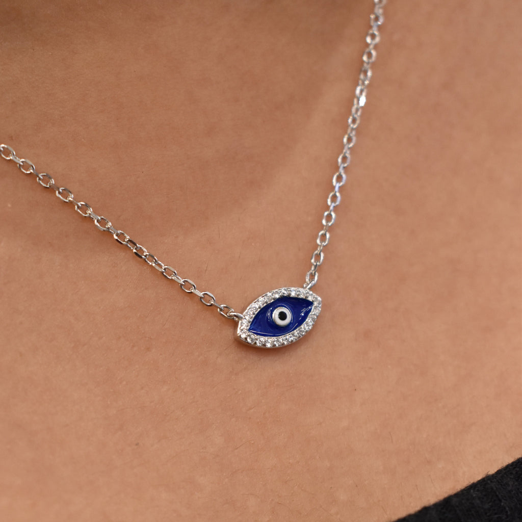 Dark Blue Tiny Evil Eye Pendant Chain