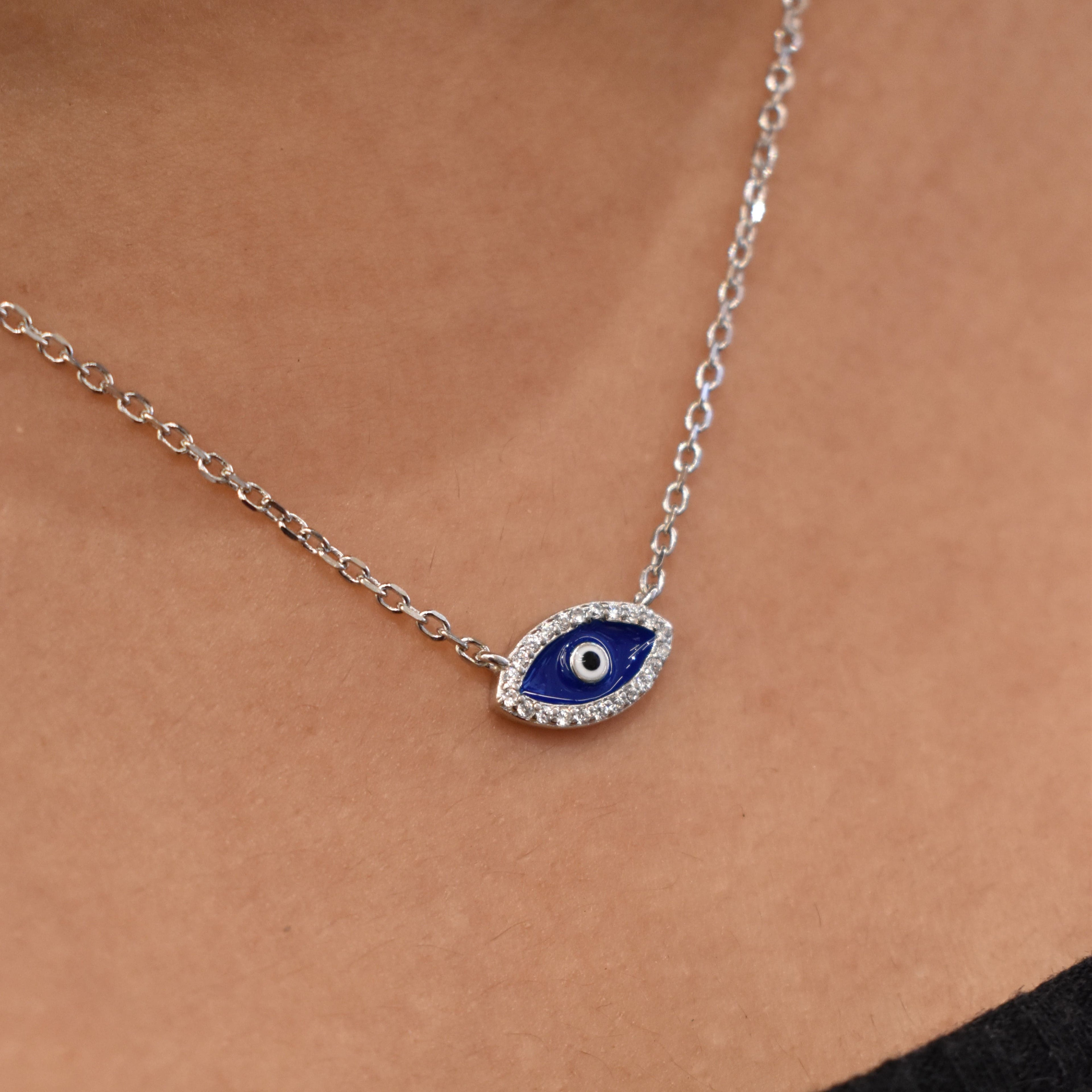 Dark Blue Tiny Evil Eye Pendant Chain