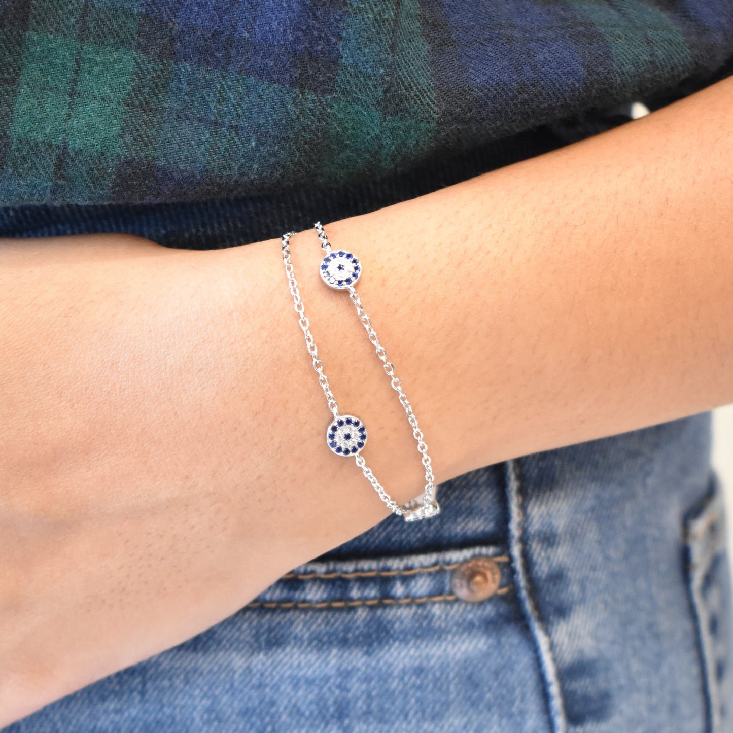 2 Line Whimsical Silver Chain Bracelet