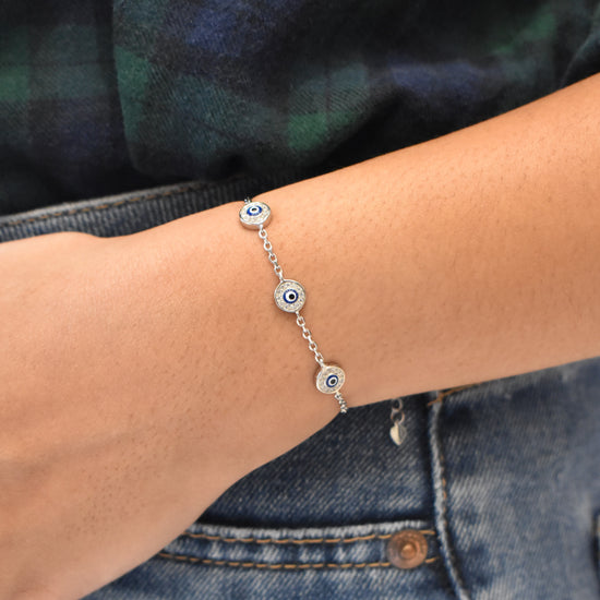 3 Evil Eye Silver Bracelet