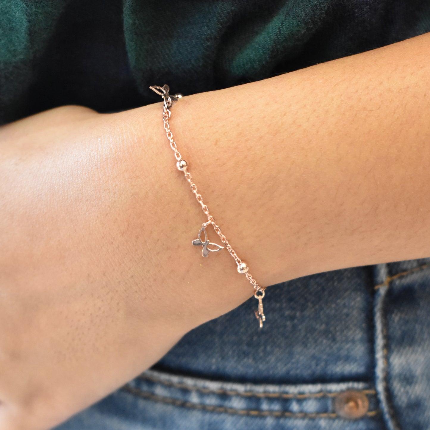 Cute Heart Charm Bracelet in Rose Gold Chain - Cute Dainty Bracelet -  Beaded Bracelets