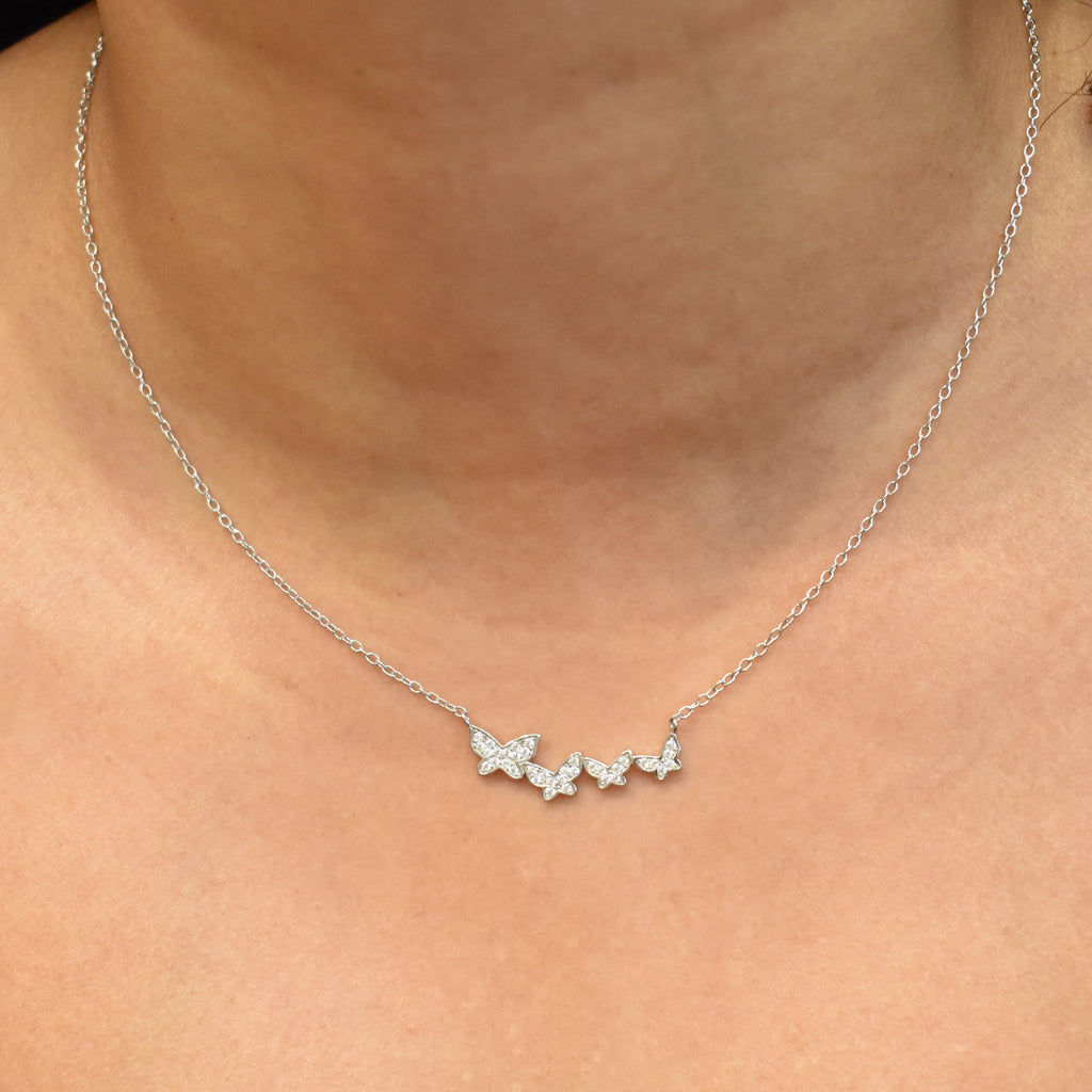 4 Butterfly Silver Pendant Chain