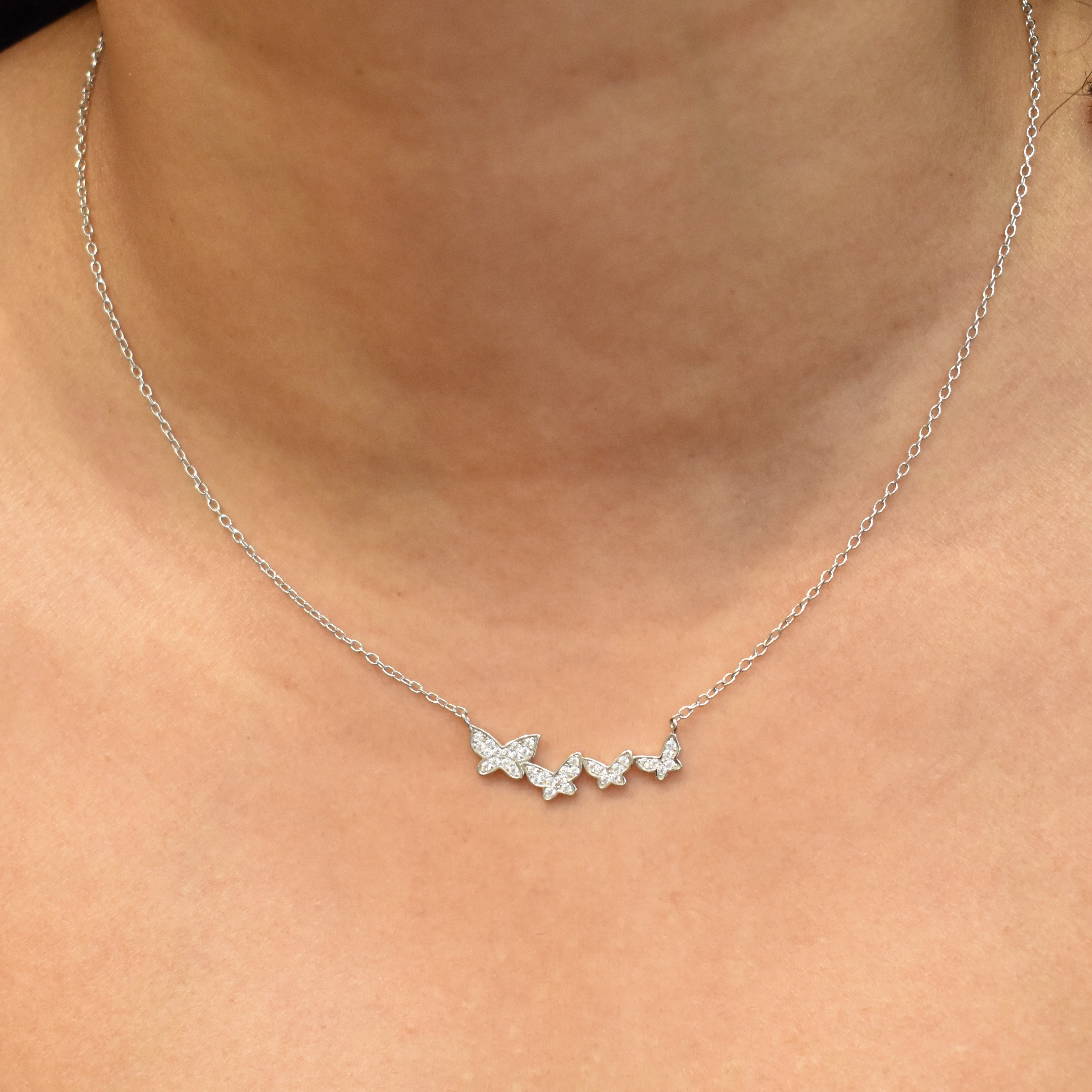 4 Butterfly Silver Pendant Chain