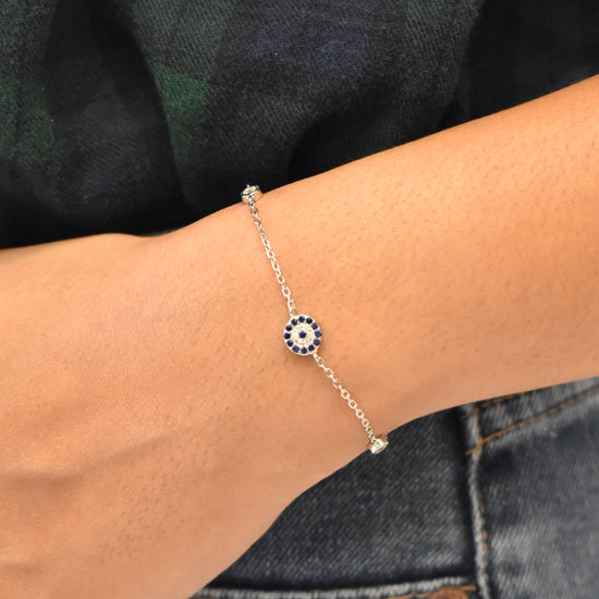 Classic Evil Eye Sterling Silver Chain Bracelet