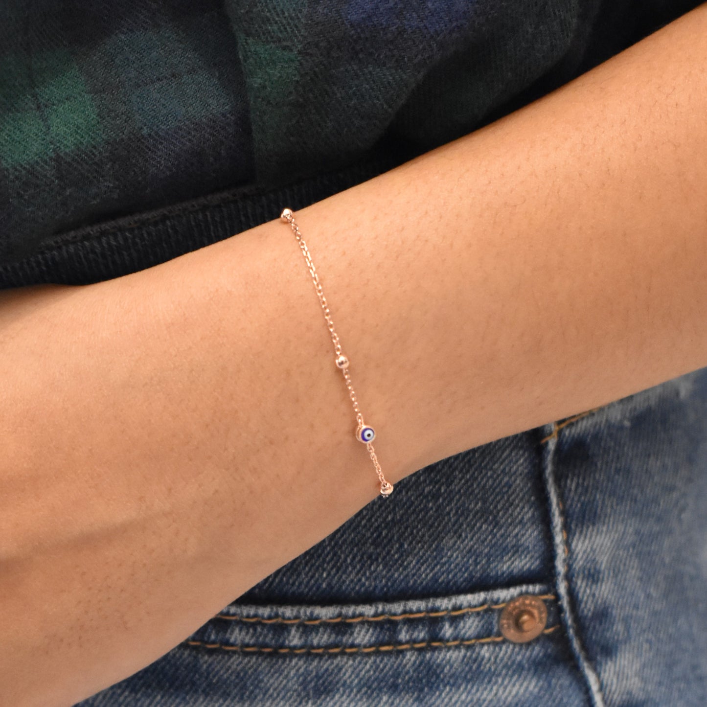 Dainty Evil Eye Rosegold Chain Bracelet