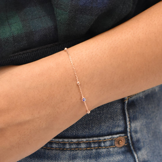 Dainty Evil Eye Rosegold Chain Bracelet