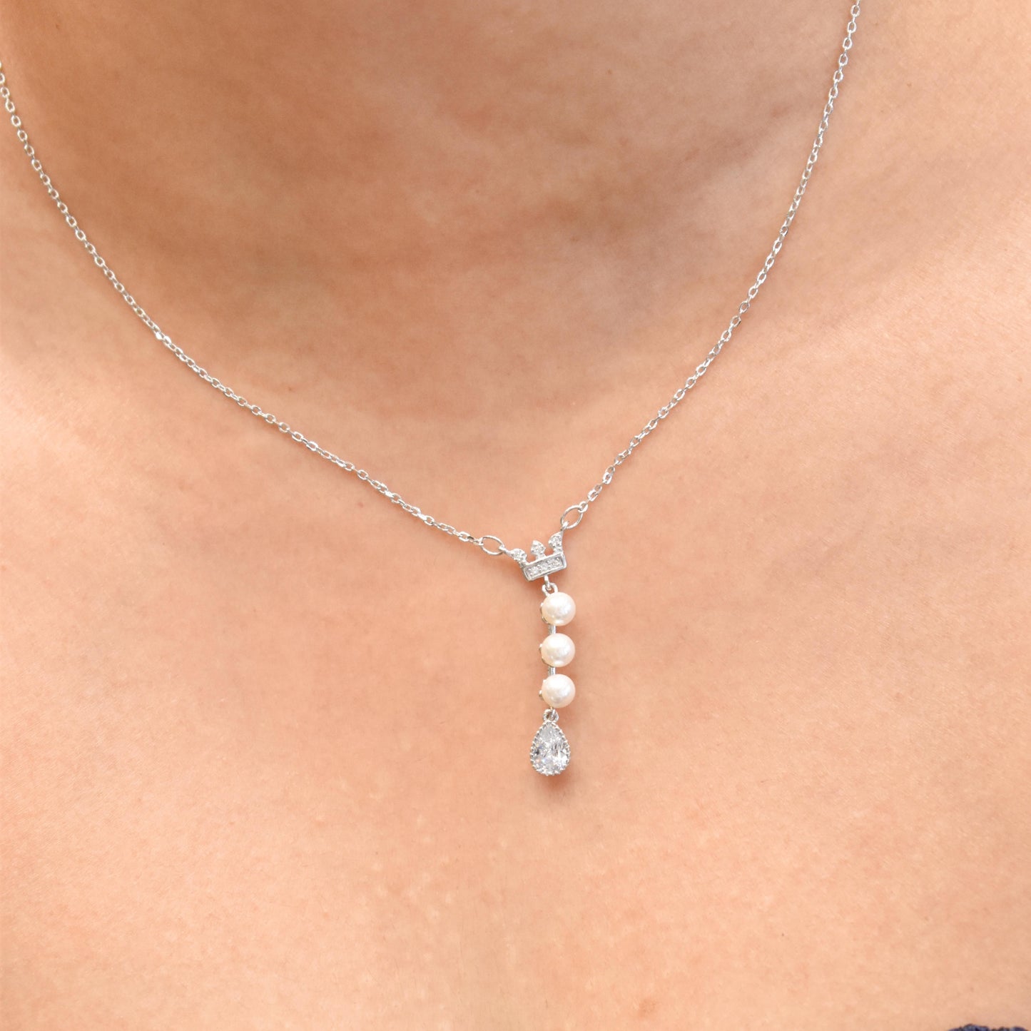 Tiny Crown with Pearls Pendant Chain