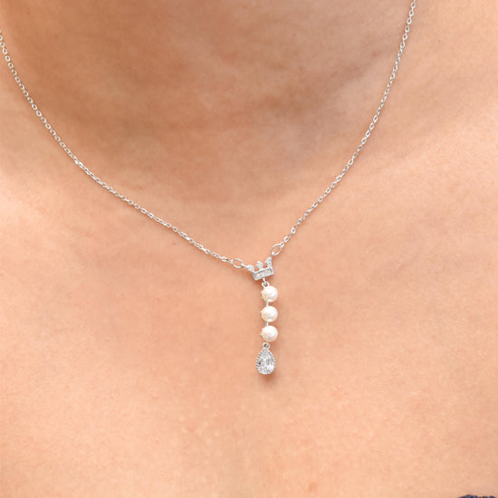 Tiny Crown with Pearls Pendant Chain