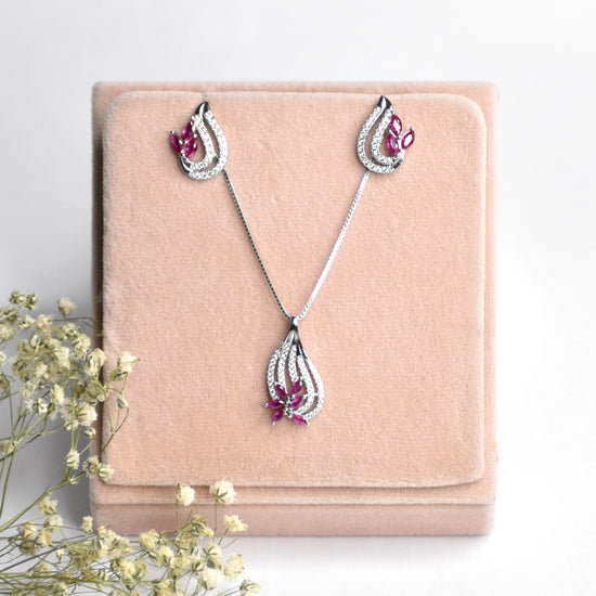 Elegant Pink Sterling Silver Pendant Set