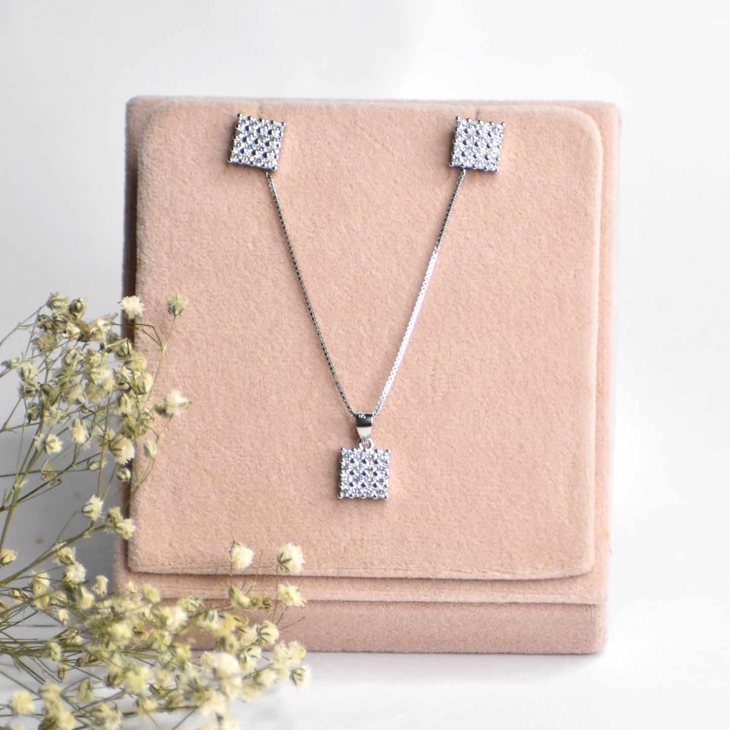 Square Silver Pendant Set