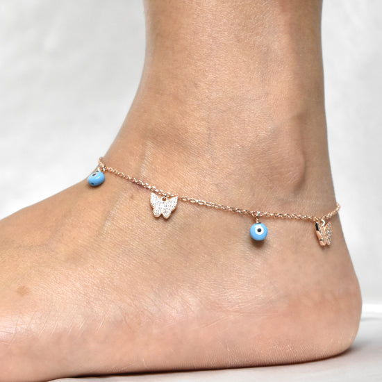 Evil Eye & Butterfly Rosegold Anklet