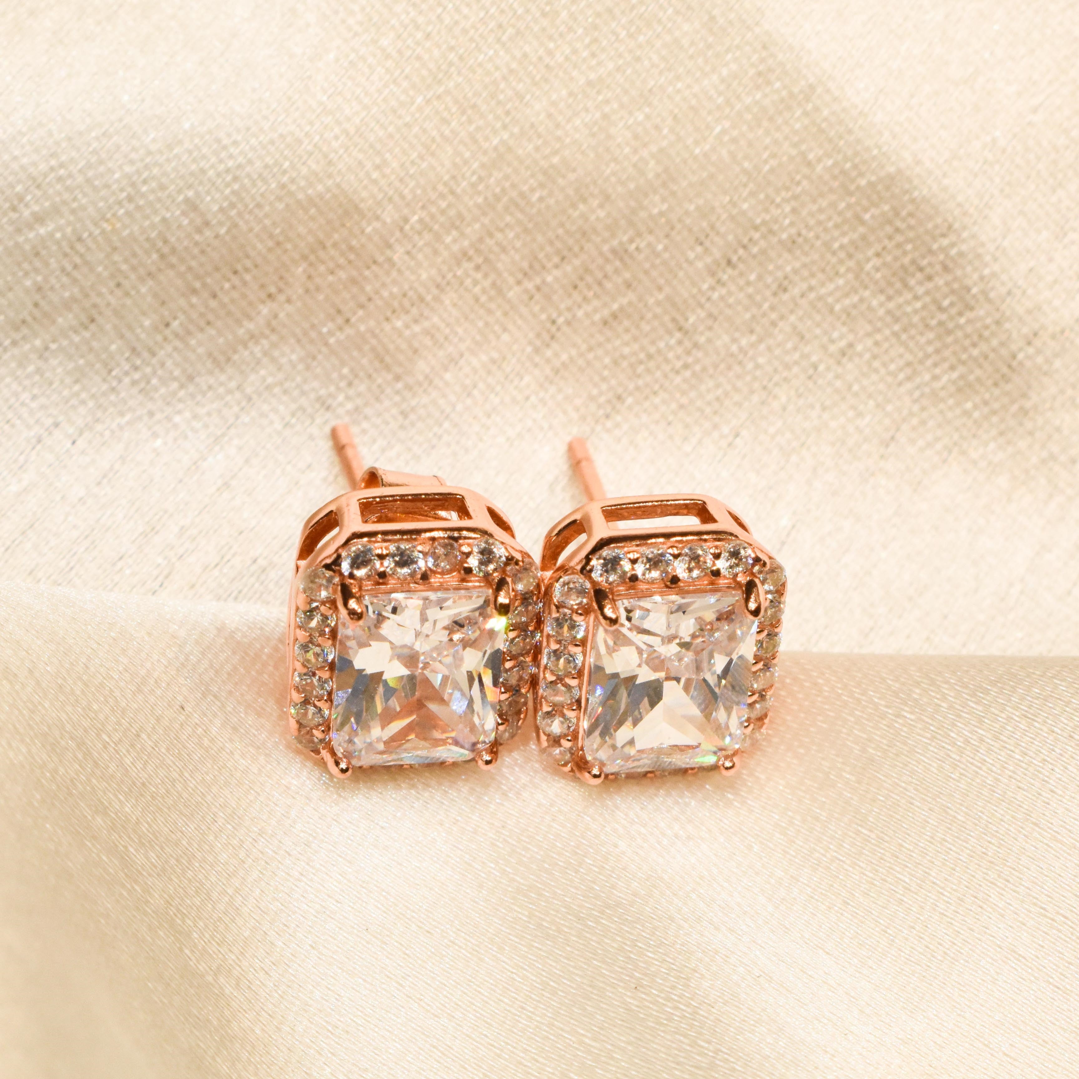 Cubic Diamond Rosegold Sterling Silver Earrings