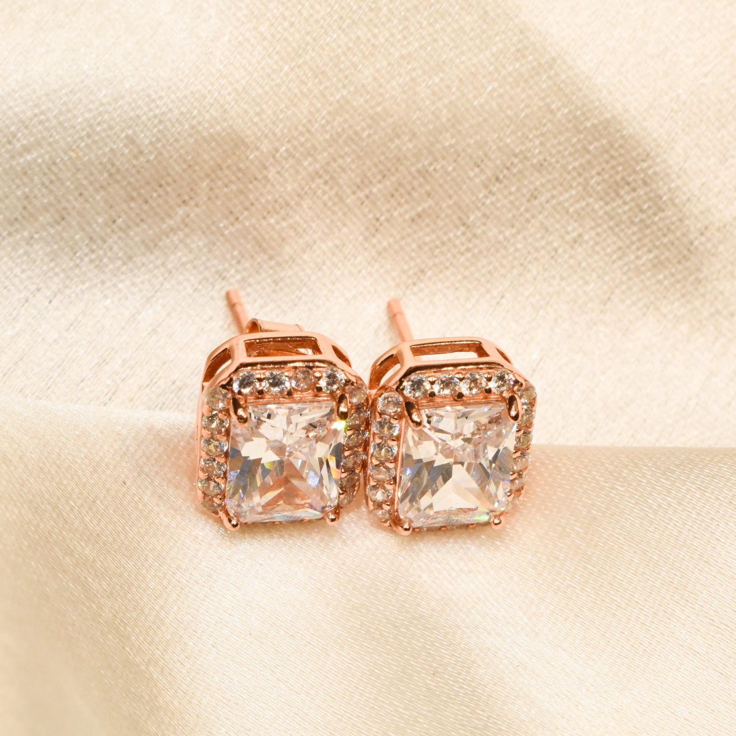 Cubic Diamond Rosegold Sterling Silver Earrings