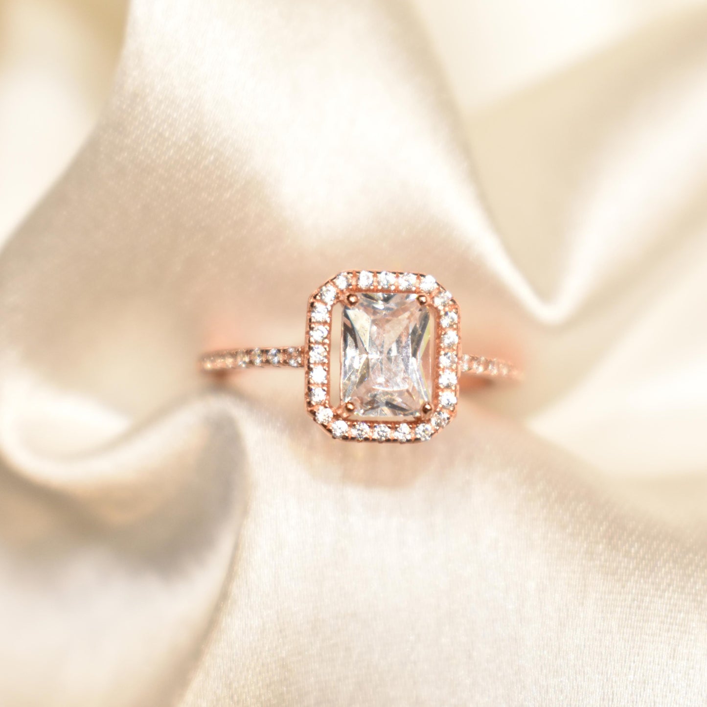 Square Cut Solitaire Rosegold Ring