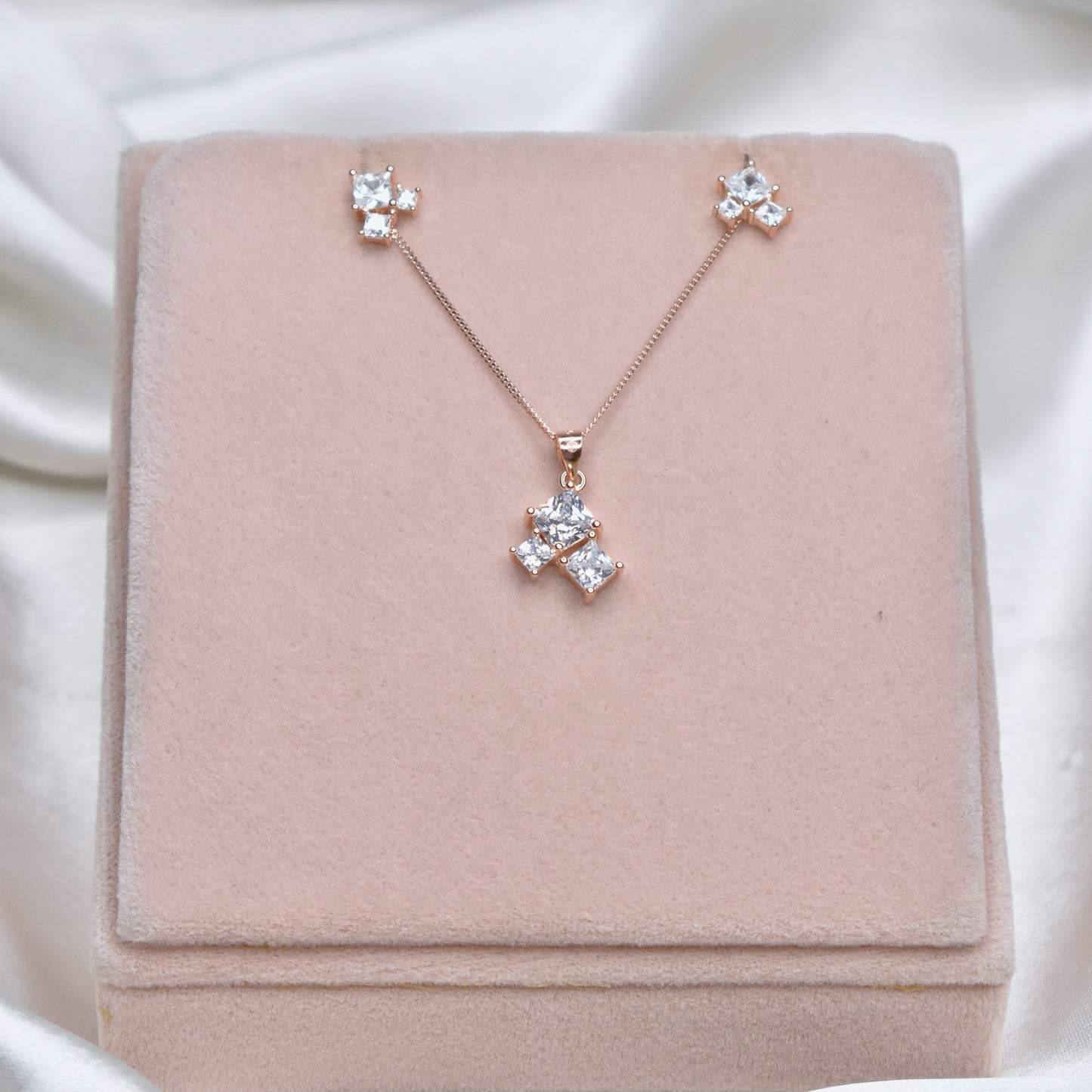 Cubic Crystal Cluster Pendant Set
