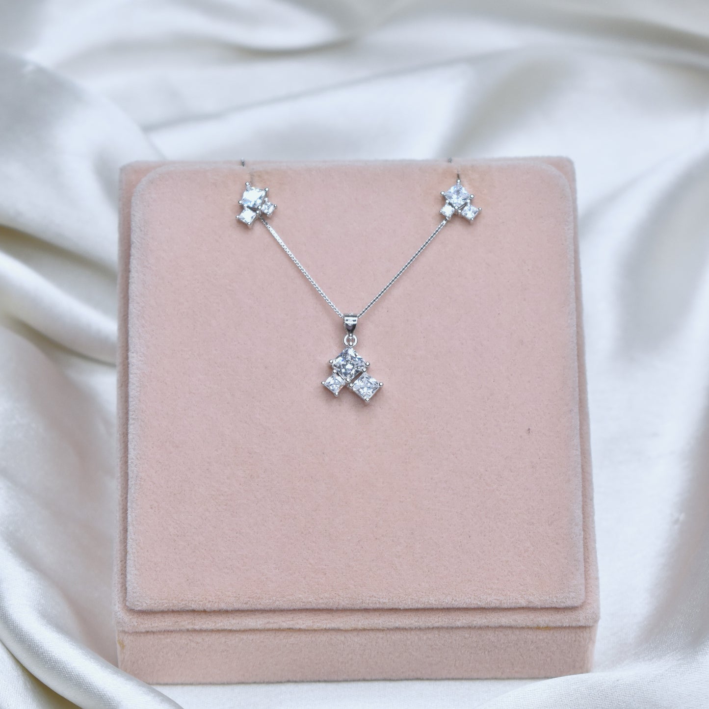 Cubic Crystal Cluster Pendant Set