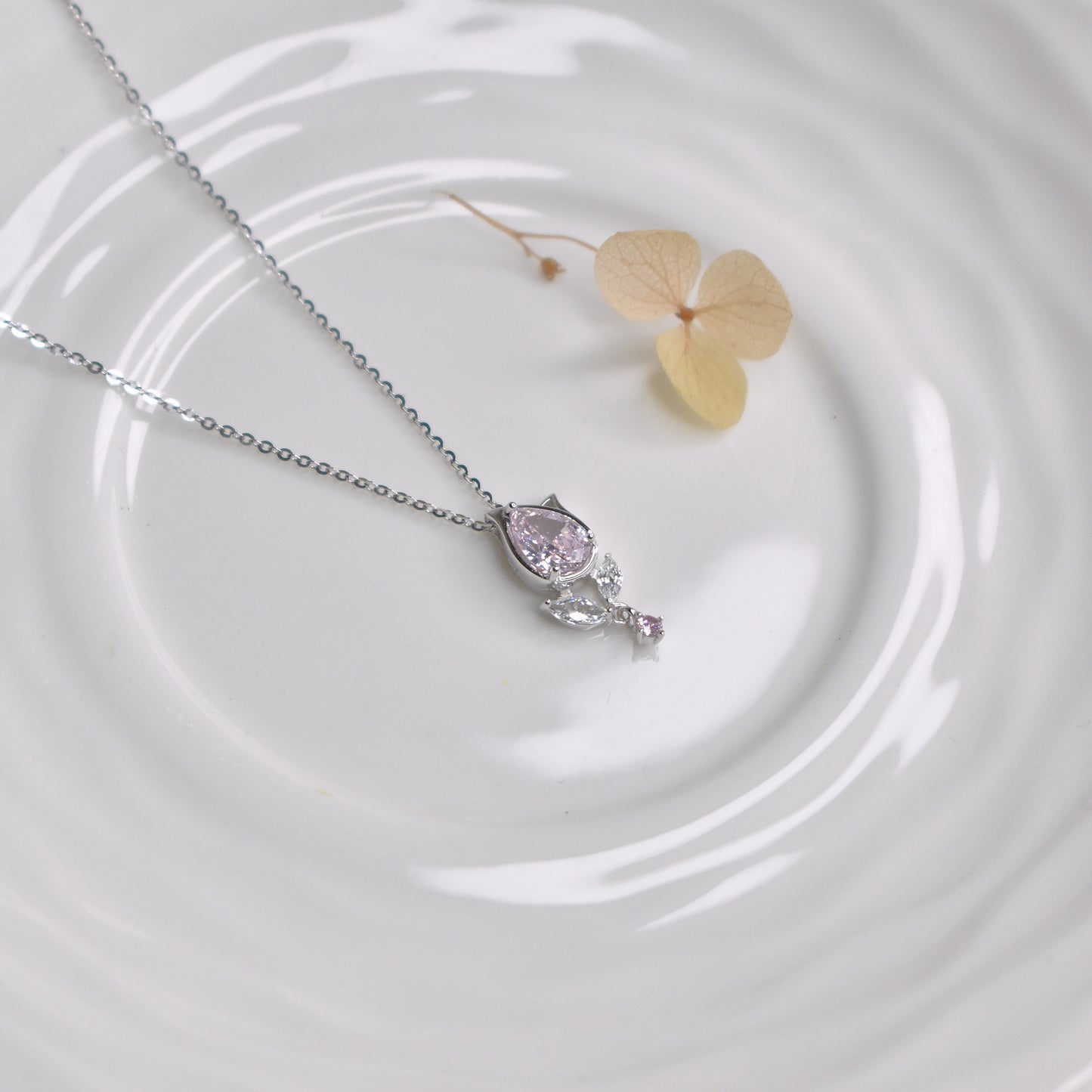 Pink Leaf Pendant Chain