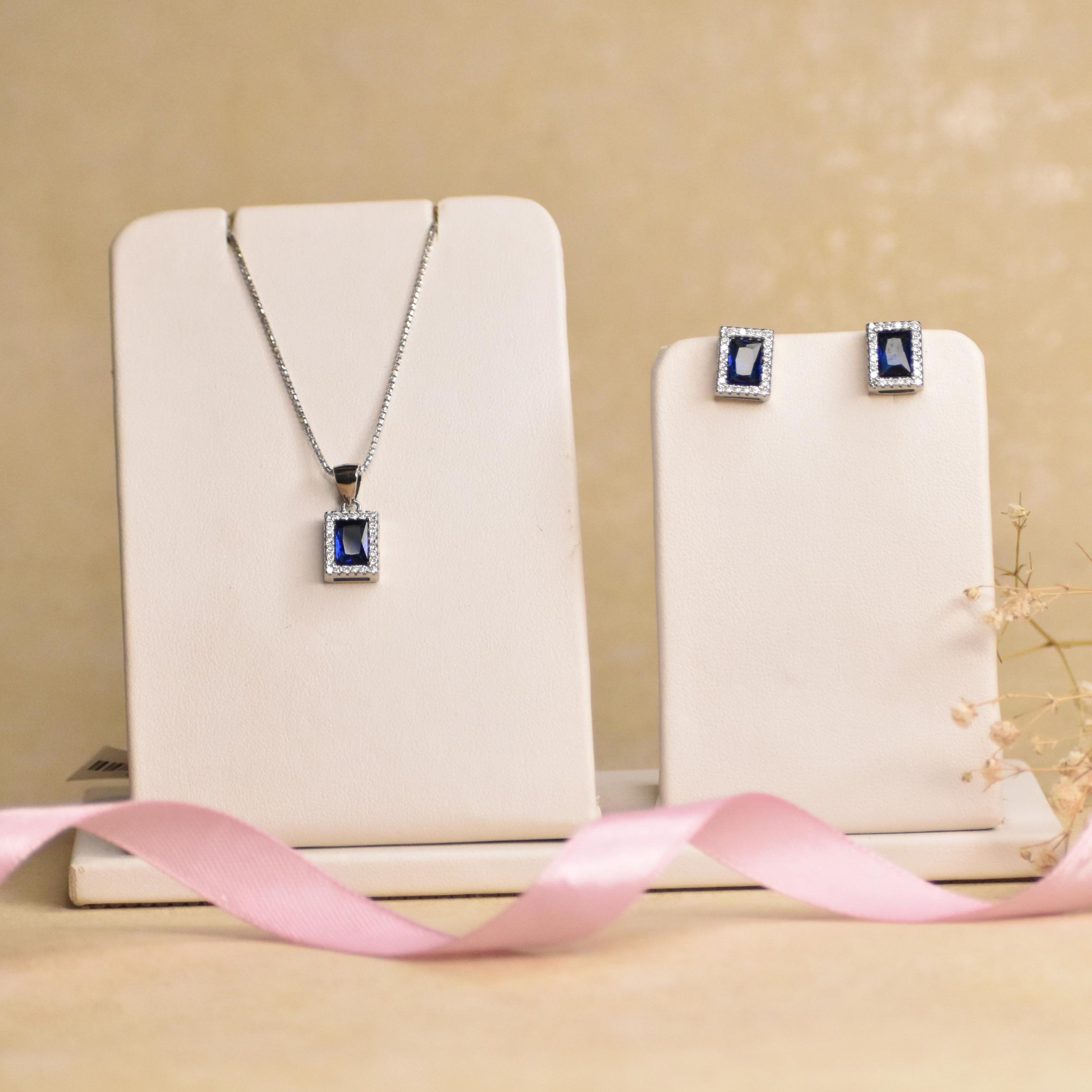 Ocean Rectangular Silver Pendant Set