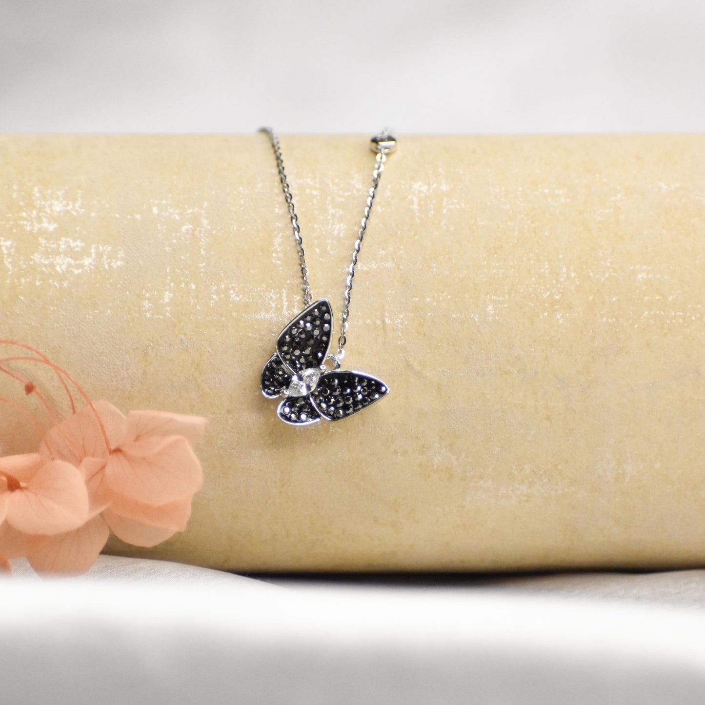 Black Butterfly Sterling Silver Pendant Chain