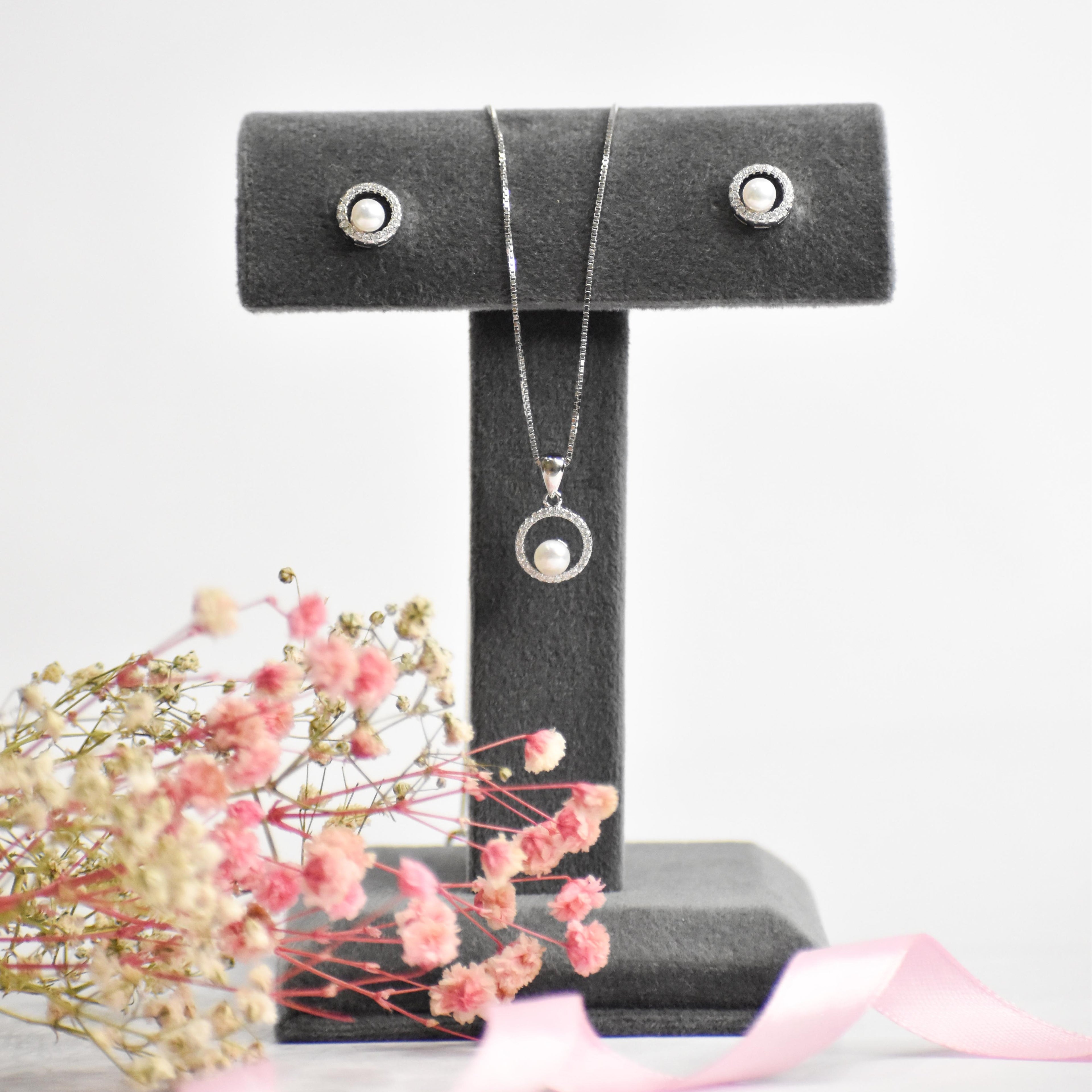 Encircle with Pearl Sterling Silver Pendant Set