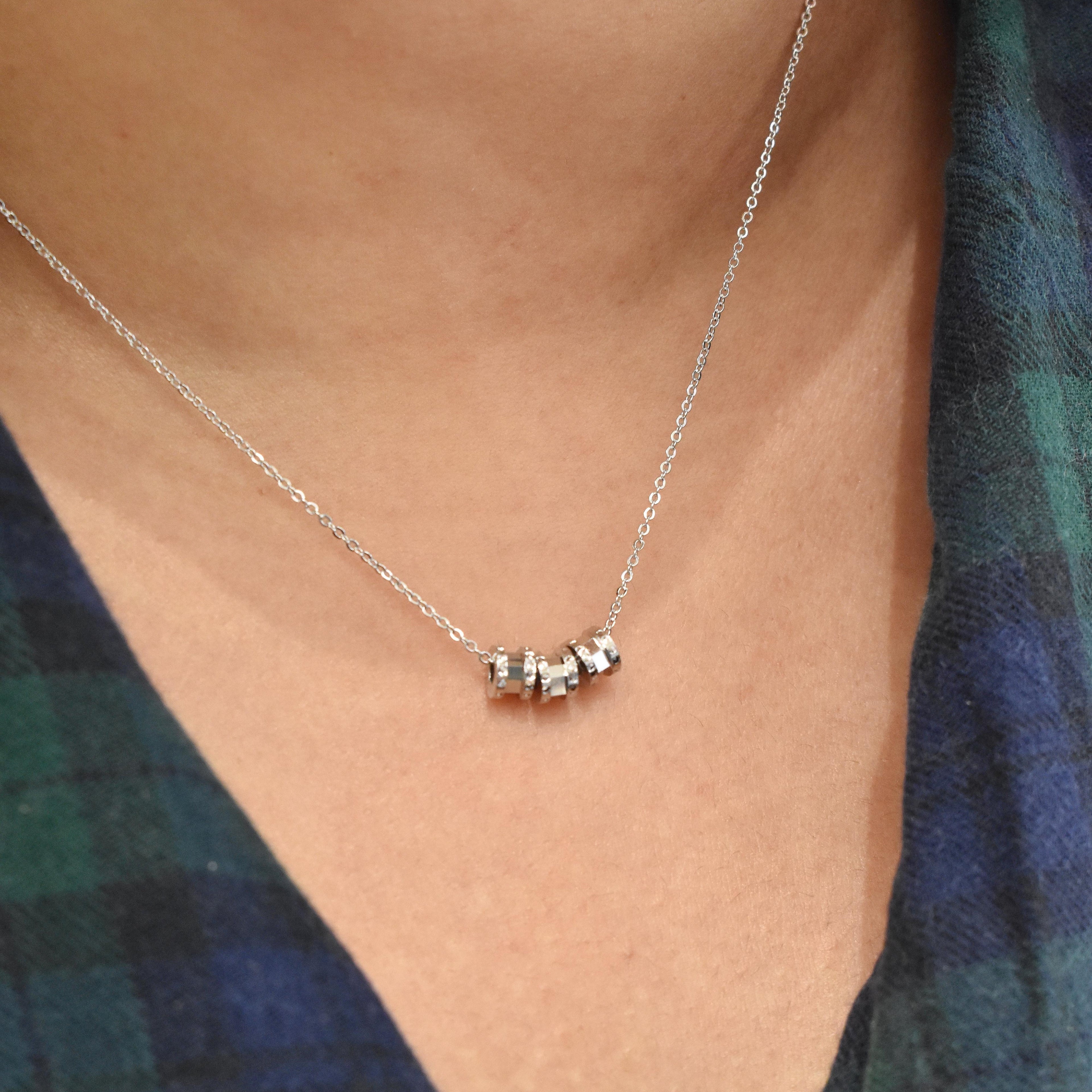 3 Beads Sterling Silver Pendant Chain