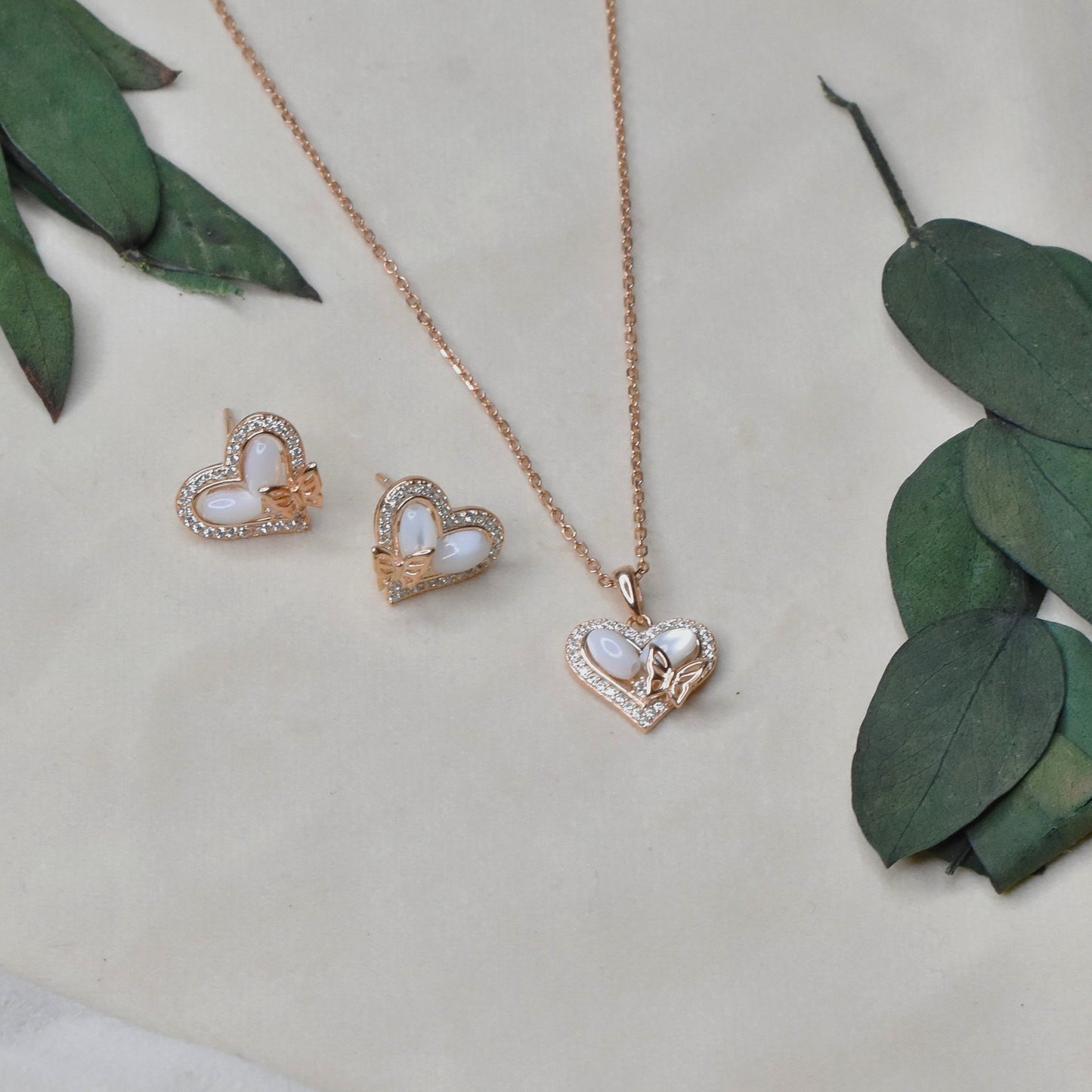 MOP Heart Pendant Set