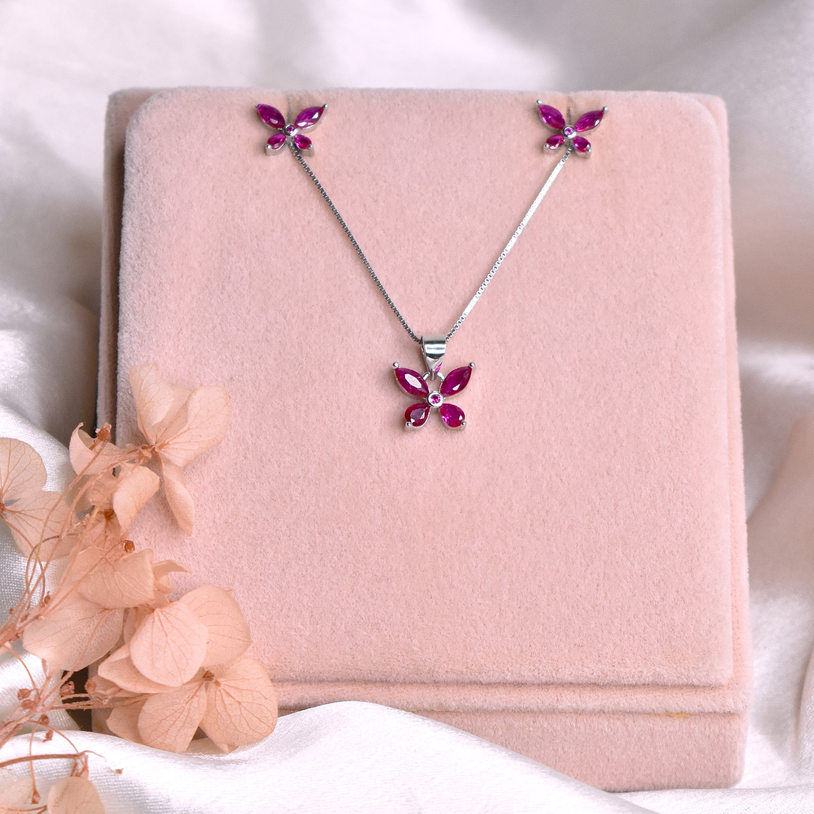 Pink Butterfly Pendant Set